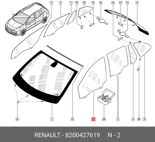 СТЕКЛО ДВЕРИ ПЕР ЛЕВ 8200427619 RENAULT