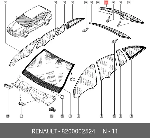 СТЕКЛО ДВЕРИ БАГАЖ 8200002524 RENAULT