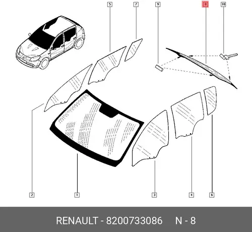  СТЕКЛО ЗАД. SANDERO 8200733086 RENAULT