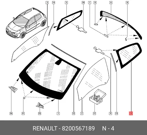 СТЕКЛО БОКОВИНЫ ЗА 8200567189 RENAULT