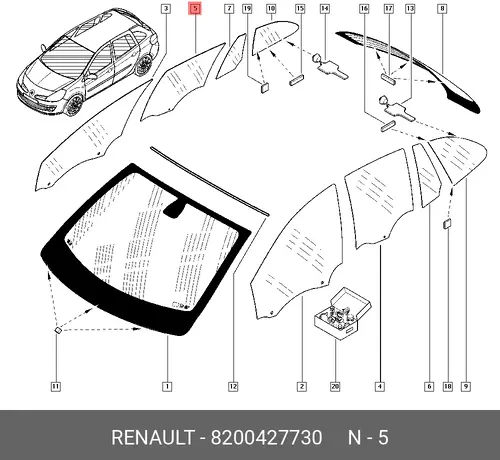 СТЕКЛО ДВЕРИ 8200427730 RENAULT