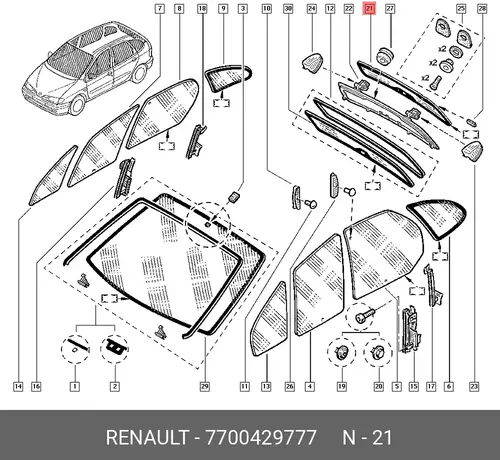 СТЕКЛО ДВЕРИ БАГАЖ 7700429777 RENAULT