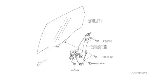 GLASS ASSY DR R LH 62011-SC040 SUBARU