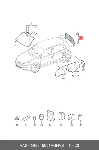 Заднее стекло 6R6845051ANNVB VAG