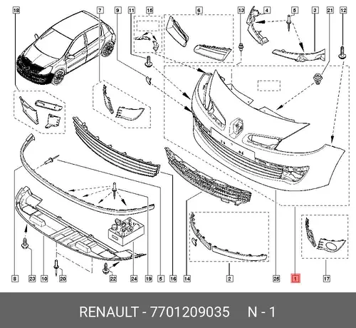 БАМПЕР ПЕР (без омыват.) 7701209035 RENAULT