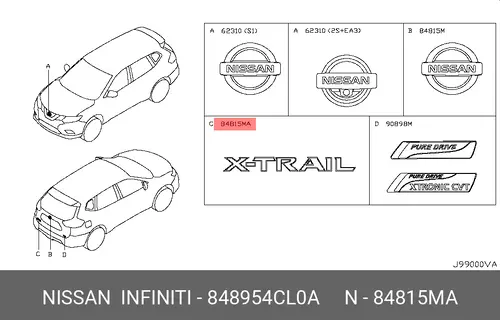  ЭМБЛЕМА X-TRAIL 848954CL0A NISSAN