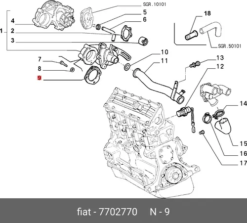 Gasket, water pump 7702770 FIAT