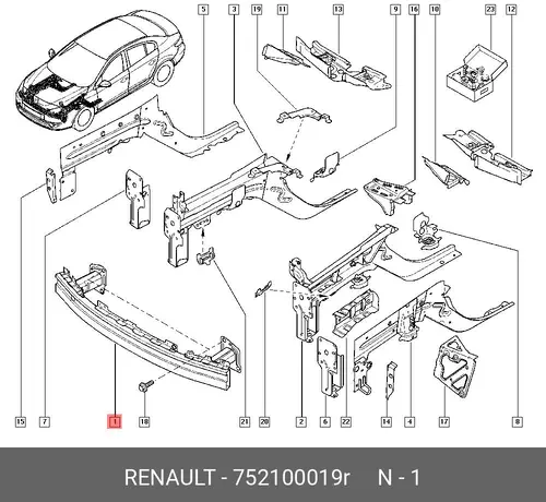 Усилитель бампера RENAULT 752100019R