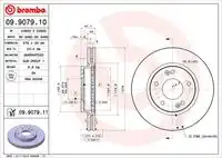 Тормозной диск BREMBO 09.9079.10 вентилируемый , передняя ось
