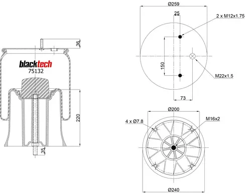 ПНЕВМОАМОРТИЗАТОР BLACKTECH RML75132CP