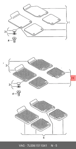Коврики в салон VAG 7L0061511 041