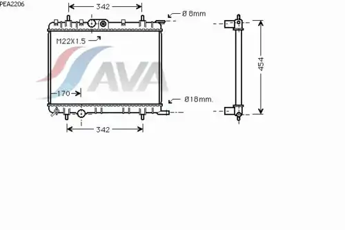 Радиатор системы охлаждения двигателя AVA PEA2206