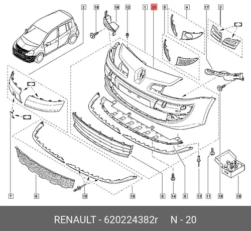 бампер передний!\ Renault 620224382R