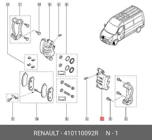  410110092R СУППОРТ ТОРМОЗНОЙ ЛЕВ (МЕТ) RENAULT