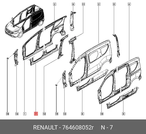 ELEMENT INF COTE CAISSE D ASS 764608052R RENAULT