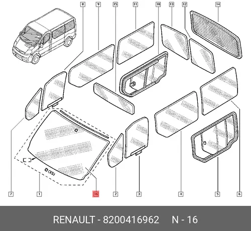 СТЕКЛО ПЕРЕДНЕЕ ВЕТРОВОЕ 8200416962 RENAULT