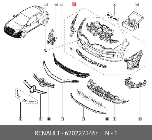  620227346R БАМПЕР ПЕРЕДН. (ПЛАС) RENAULT