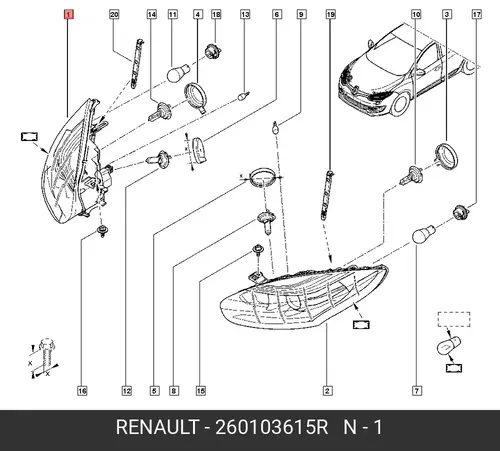 Фара RENAULT 260103615R