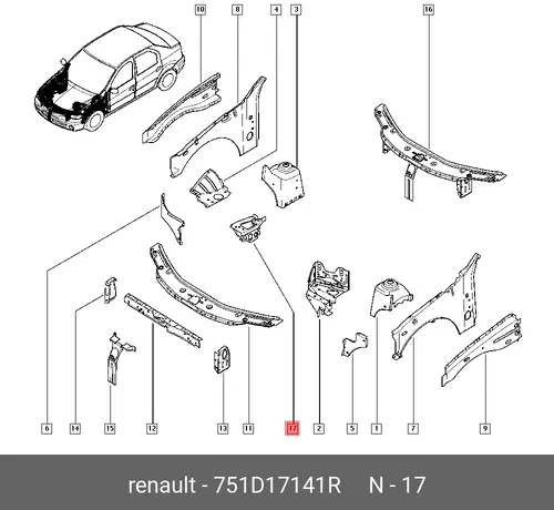 ДЕРЖАТЕЛЬ ОПОРЫ ДВИГАТЕЛЯ (МЕТ) 751D17141R RENAULT