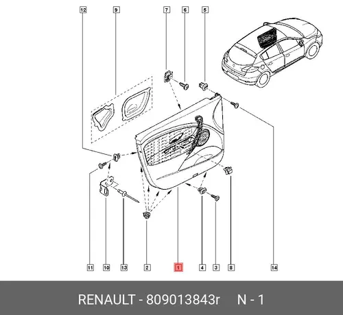 ОБИВКА ПЕРЕДНЕЙ ЛЕВОЙ ДВЕРИ 809013843R RENAULT