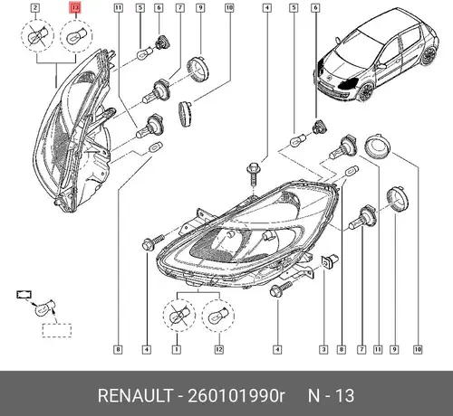 Фара RENAULT 260101990R
