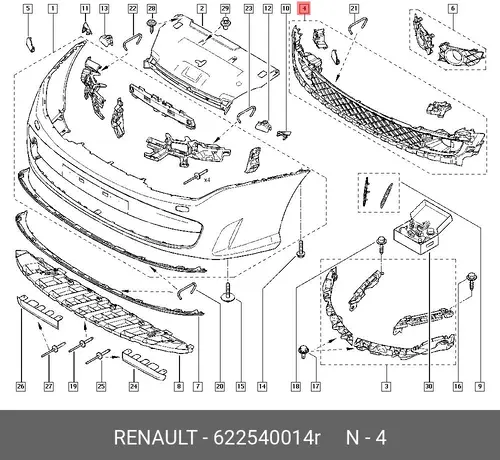 Решетка бампера RENAULT 622540014R