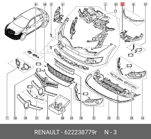 622238779R КРОНШТЕЙН БАМПЕР ЛЕВ(ПЛАС) RENAULT