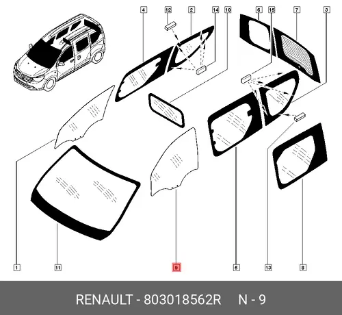  СТЕКЛО ДВЕРИ ПЕР ЛЕВ 803018562R RENAULT