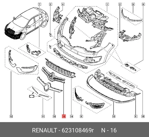 НАКЛАДКА БАМПЕРА ПЕР (ПЛАС) 623108469R RENAULT