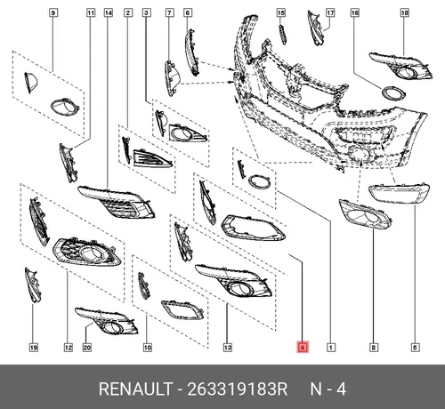 Решетка бампера RENAULT 263319183R
