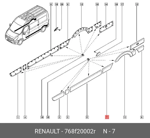 BAGUETTE PANNEAU LT G 768F20002R RENAULT