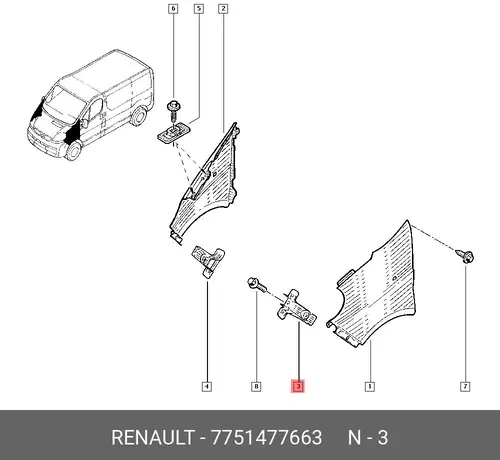 7751477663 КРОНШТЕЙН КРЫЛА ПЕРЕДНЕГО (МЕТ) RENAULT