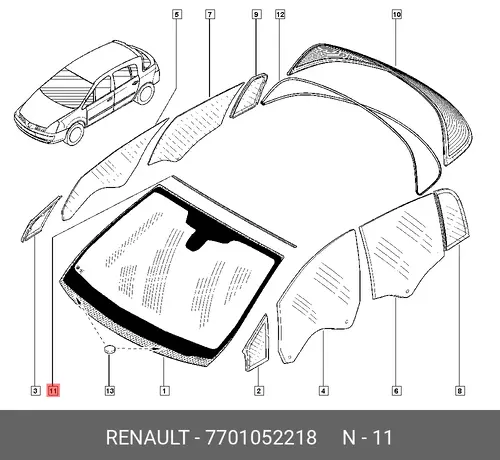 7701052218 УПЛОТНИТЕЛЬ СТЕКЛА ЛОБОВОГО (РЕЗ) RENAULT