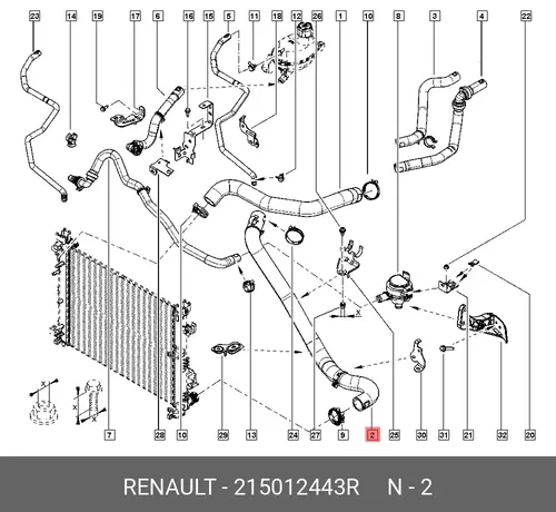 ПАТРУБОК РАДИАТОРА ДВС (РЕЗ) 215012443R RENAULT