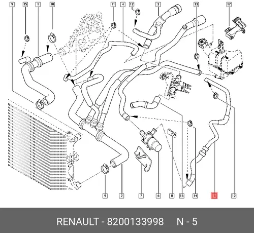 ПАТРУБОК РАДИАТОРА ОХЛАЖД. (РЕЗ) 8200133998 RENAULT