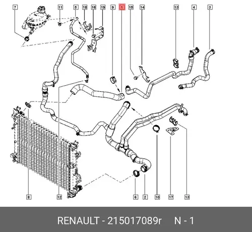  ПАТРУБОК РАДИАТОРА ОХЛАЖД ДВС(РЕЗ,ПЛАС) 215017089R RENAULT
