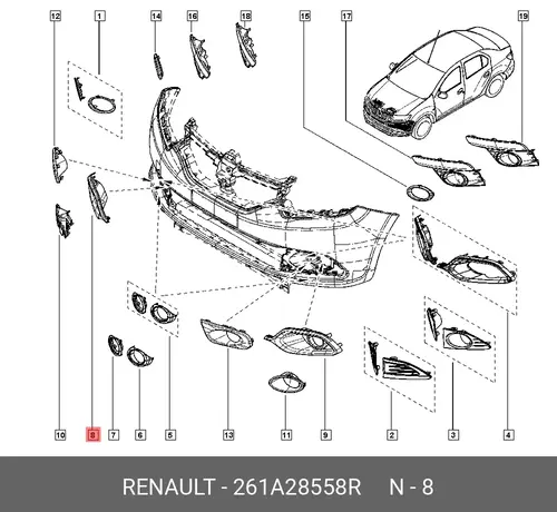 ЗАГЛУШКА БАМПЕРА ПЕР ПРАВ(ПЛАС) 261A28558R RENAULT