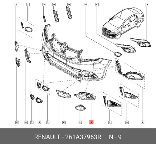  261A37963R НАКЛАДКА ПТФ ЛЕВ ХРОМ RENAULT