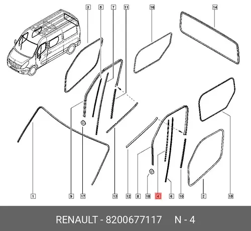 УПЛОТНИТЕЛЬ СТЕКЛА ДВЕРИ ПЕР ЛЕВ (РЕЗ) 8200677117 RENAULT