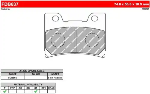 КОЛОДКИ ТОРМОЗНЫЕ YAMAHA FERODO FDB637ST
