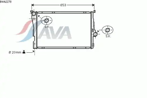 Радиатор системы охлаждения двигателя AVA BWA2278