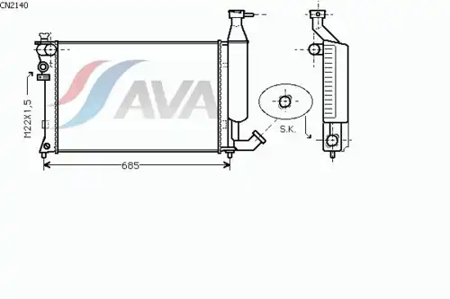 Радиатор системы охлаждения двигателя AVA CN2140