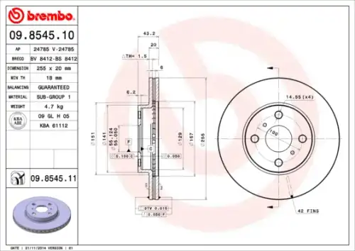 Тормозной диск BREMBO 9854510