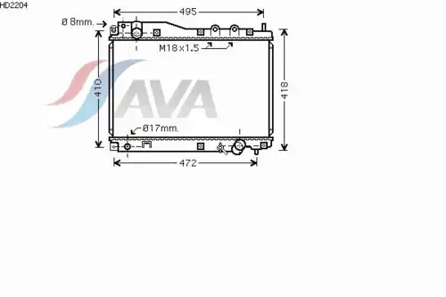 Радиатор системы охлаждения двигателя AVA HD2204