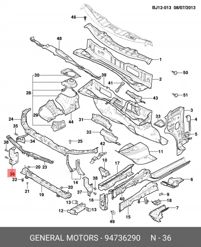  КРОНШТЕЙН КУЗОВА/BRA 94736290 CHEVROLET