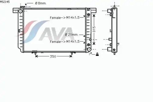Радиатор системы охлаждения двигателя AVA MS2145