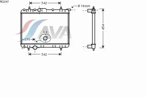 Радиатор системы охлаждения двигателя AVA PE2247