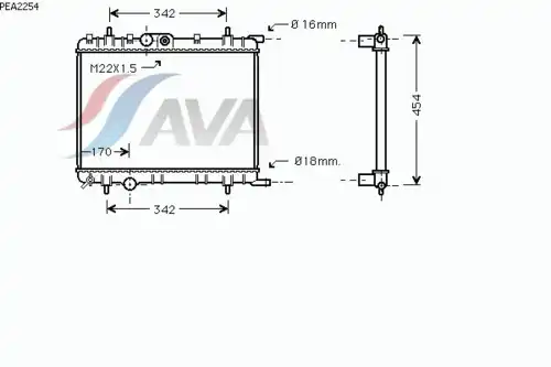 Радиатор системы охлаждения двигателя AVA PEA2254