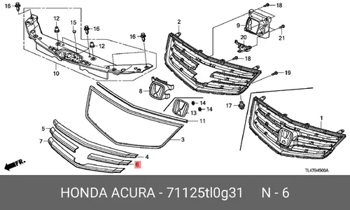Решетка радиатора HONDA 71125-TL0-G31