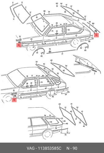 101969HP !клипса молдинга\ VW Golf/Jetta <84 113853585C VAG